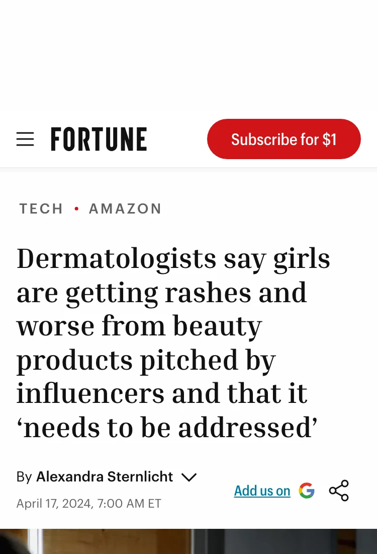 Fortune — Dermatologists report children getting rashes from influencer-endorsed products