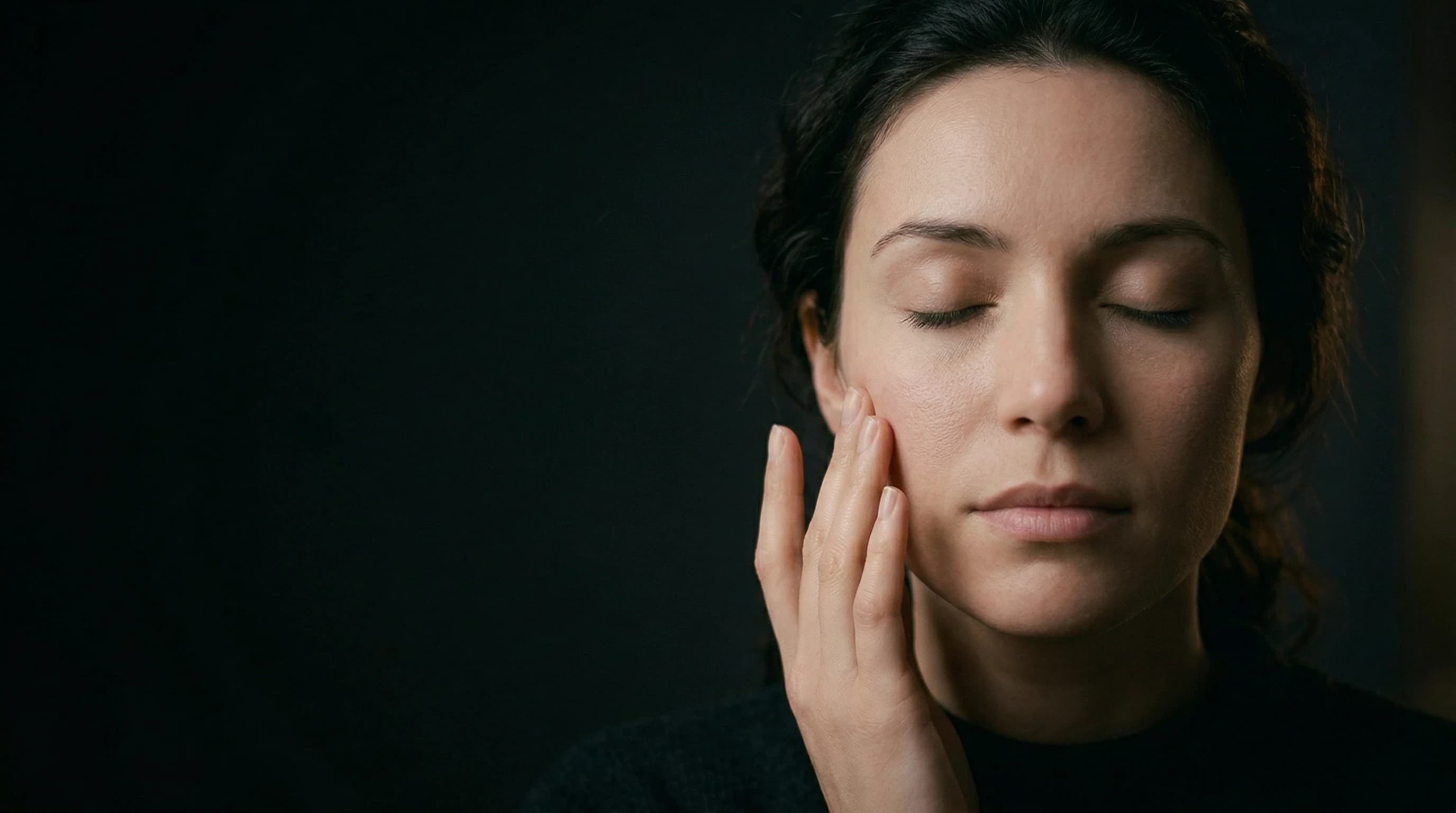 Woman practicing face yoga