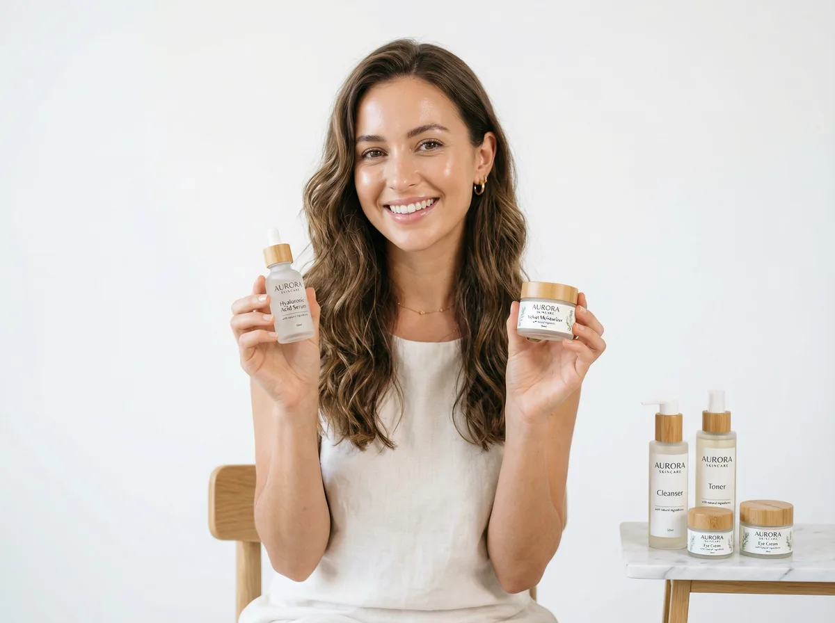 Woman with skincare products