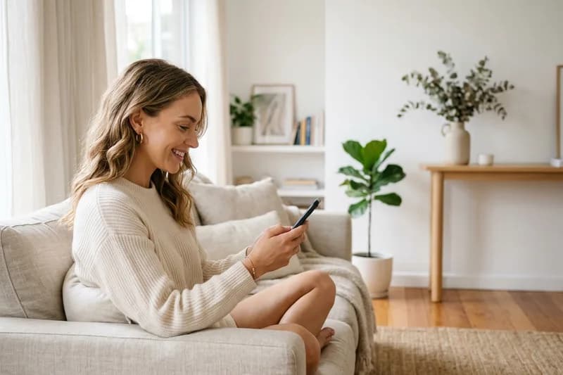 Woman looking at Aureli face yoga app on phone